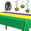 Beistle Mardi Gras Tablecovers, 2-Count Rectangular Plastic Party Tablecloths in Green Golden Yellow and Purple, Disposable Table Covers for Parades and Fat Tuesday Celebrations, 54″ x 108″(Mardi Gras II)