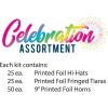 Beistle New Year’s Eve Celebration Assortment, Party Pack Hi-Hats, 25 Fringed Tiaras, and 50 Printed 9” Horns with Fireworks Design, NYE Supplies and Favors, One Size, Blue/Multi