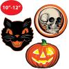Beistle Set of 6 Plastic Vintage Halloween Cutouts, 10”-12”, Jack-O-Lantern, Cat, and Skull Designs