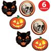 Beistle Set of 6 Plastic Vintage Halloween Cutouts, 10”-12”, Jack-O-Lantern, Cat, and Skull Designs