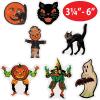 Beistle Vintage Halloween Window Clings, 28 Classic Icons on 4 Sheets, 12” x 17” Sheet, Cat Face, Moon, Ghost, Pumpkin Head Scarecrow, Scratch Cat, Goblin & Witch Characters