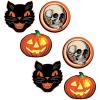 Beistle Set of 6 Plastic Vintage Halloween Cutouts, 10”-12”, Jack-O-Lantern, Cat, and Skull Designs