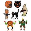 Beistle Vintage Halloween Window Clings, 28 Classic Icons on 4 Sheets, 12” x 17” Sheet, Cat Face, Moon, Ghost, Pumpkin Head Scarecrow, Scratch Cat, Goblin & Witch Characters