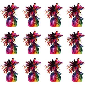 Beistle 12 Count Rainbow Metallic Plastic Wrapped Balloon Weights for Birthday Parties, Colorful Celebrations and Pride Events, Table Decorations for Any Theme, 6 Oz(Rainbow)