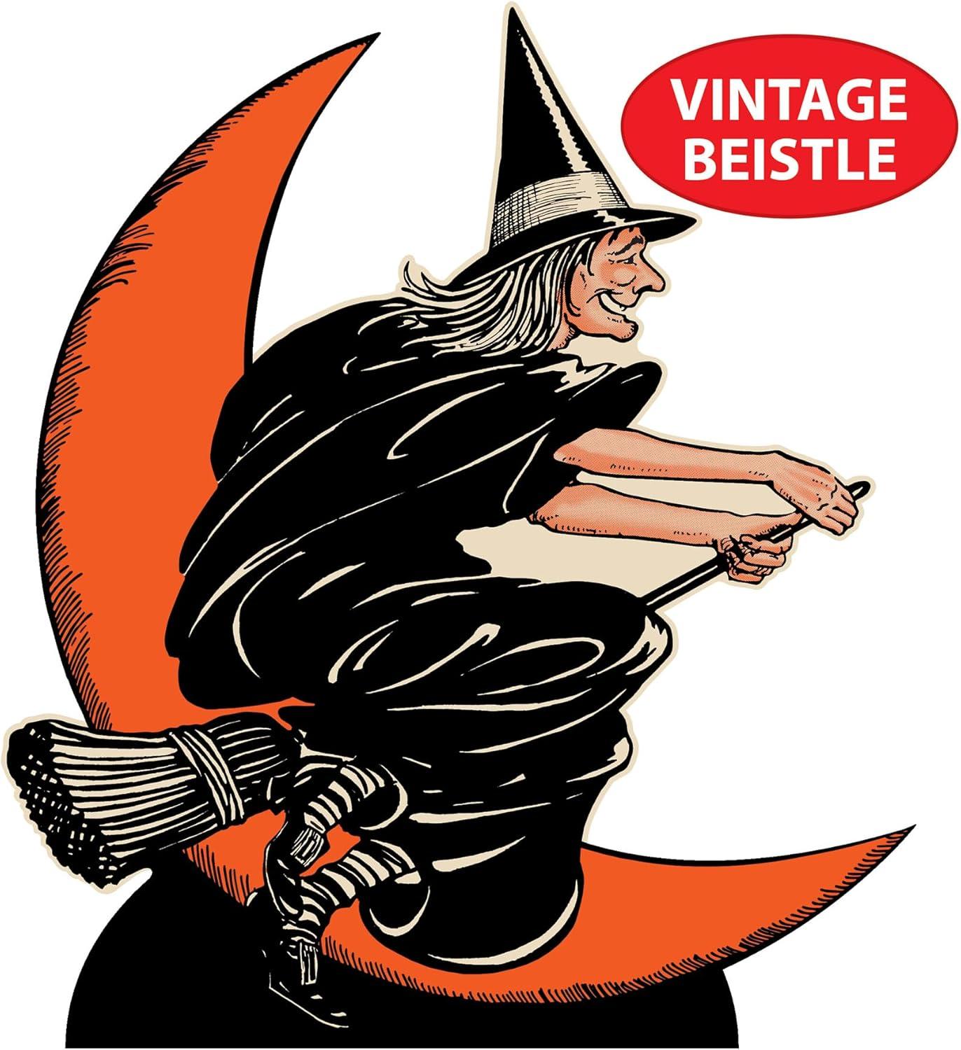 imageBeistle 4 2quot x 3 775quot Vintage Halloween Photo Prop with Easel Witch ampamp Moon Party Decoration Photography Backdrop OrangeBlack