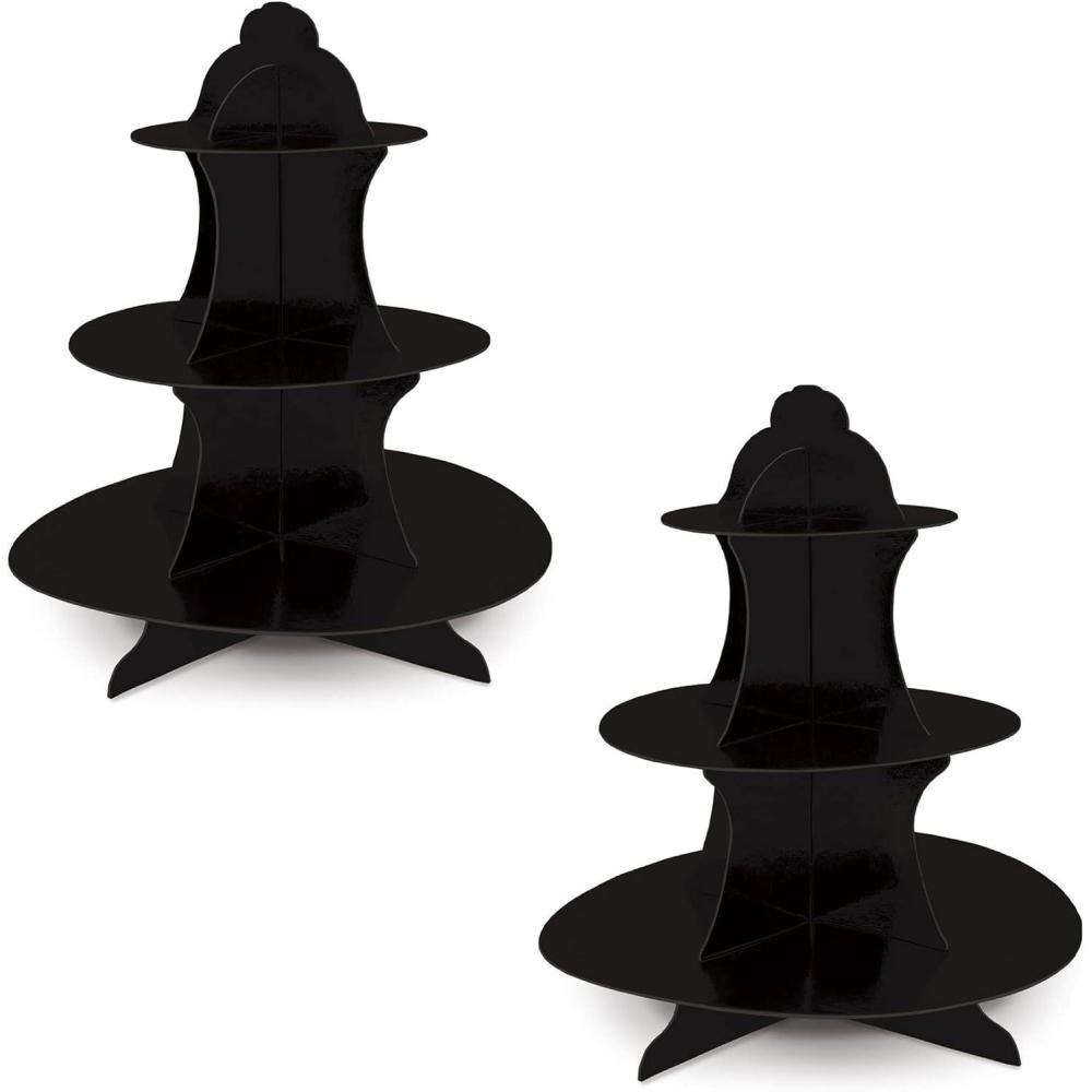 imageBeistle 2 Piece Durable Boardstock 3Tier Cupcake Stands for Birthday Parties Wedding Reception Centerpieces Halloween Dessert HoldersCupcake Stand Black