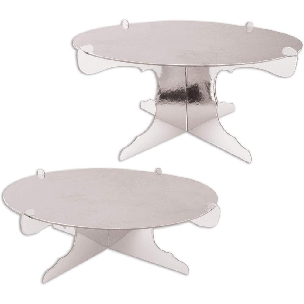 imageBeistle 2 Piece Durable Boardstock 3Tier Cupcake Stands for Birthday Parties Wedding Reception Centerpieces Halloween Dessert HoldersMetallic Cake Stands Silver