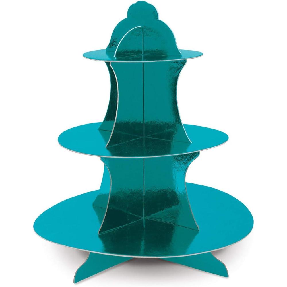 imageBeistle 2 Piece Durable Boardstock 3Tier Cupcake Stands for Birthday Parties Wedding Reception Centerpieces Halloween Dessert HoldersMetallic Cupcake Stand  Turquoise 1 Pack