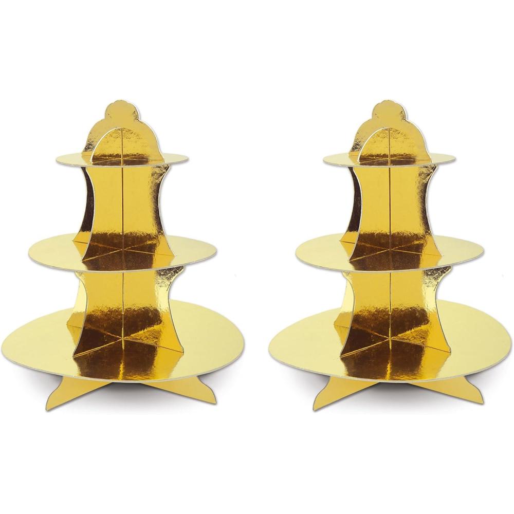 imageBeistle 2 Piece Durable Boardstock 3Tier Cupcake Stands for Birthday Parties Wedding Reception Centerpieces Halloween Dessert HoldersMetallic Cupcake Stand  Gold 2 Pack