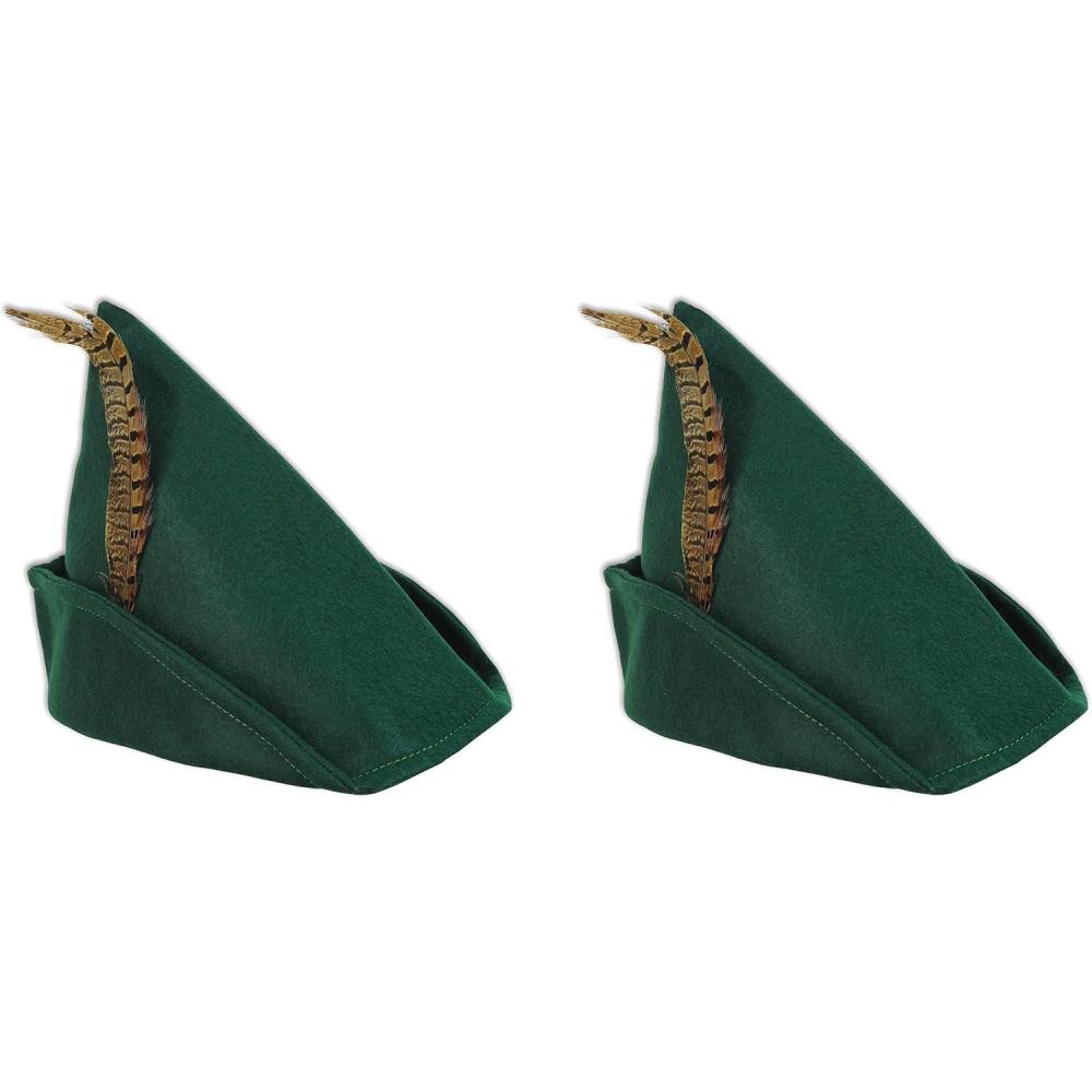 imageBeistle 2 Piece Novelty Felt Fabric Robin Hood Hats With Feathers in GreenBrown Halloween Costume Accessory Fantasy Party Supplies Photo Booth Prop