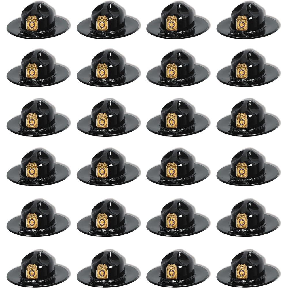 imageBeistle 24 Piece Police Chief Plastic Trooper Party Hats  Halloween Costume Accessory Black