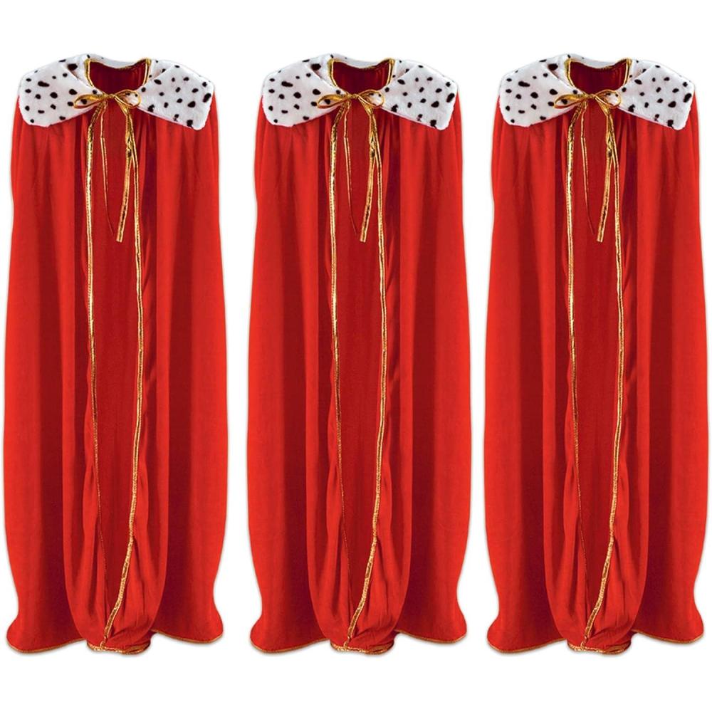 imageBeistle Child Size Red King Queen Robe Fantasy Prince Princess Medieval Halloween Costume Cape Mardi Gras Accessory 33quotAdult KingQueen Robe  Red 3Pack