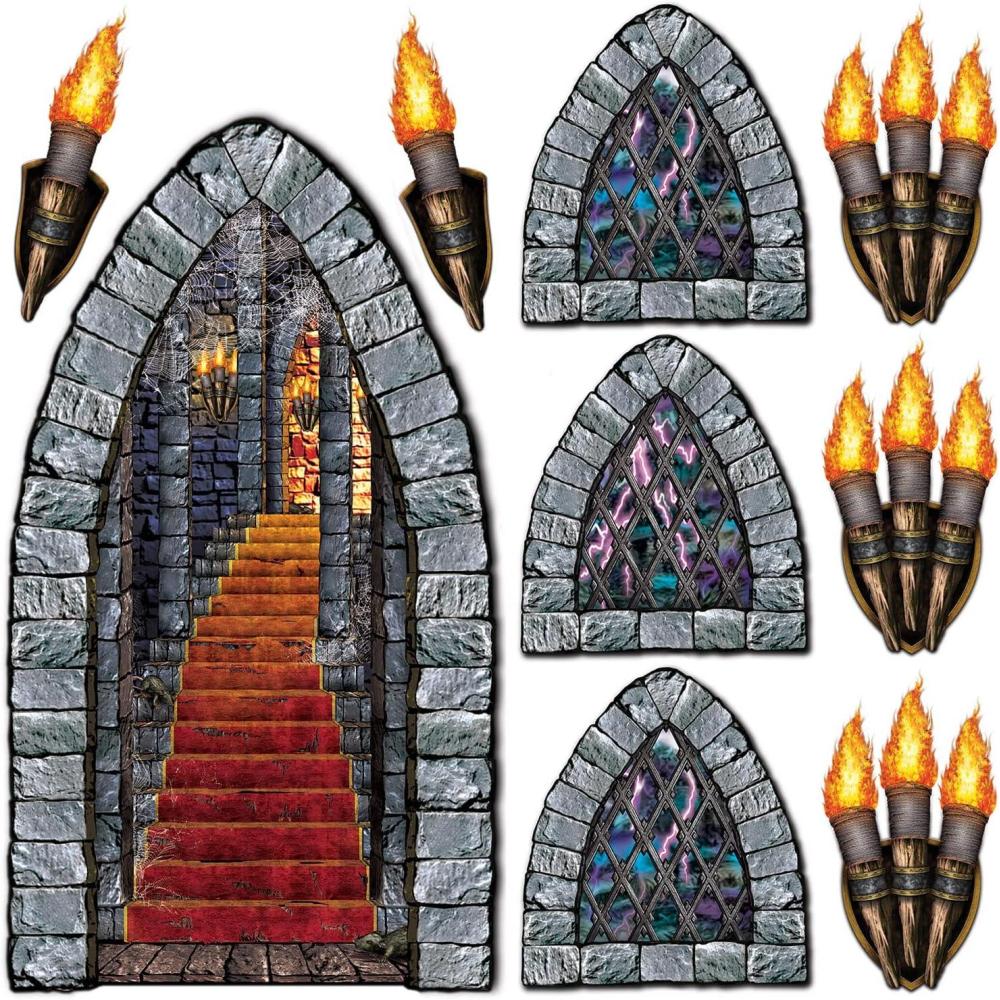 imageBeistle Medieval Stairway Window ampamp Torch Props 9 Images Haunted Castle Wall Decorations Spooky Gothic Scene for Halloween Parties ampamp Dungeon Themes Printed Plastic Cutouts 18 to 60