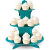 Beistle 2 Piece Durable Boardstock 3-Tier Cupcake Stands for Birthday Parties, Wedding Reception Centerpieces, Halloween Dessert Holders(Metallic Cupcake Stand – Turquoise (1 Pack))