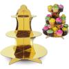Beistle 2 Piece Durable Boardstock 3-Tier Cupcake Stands for Birthday Parties, Wedding Reception Centerpieces, Halloween Dessert Holders(Metallic Cupcake Stand – Gold (2 Pack))