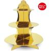 Beistle 2 Piece Durable Boardstock 3-Tier Cupcake Stands for Birthday Parties, Wedding Reception Centerpieces, Halloween Dessert Holders(Metallic Cupcake Stand – Gold (2 Pack))