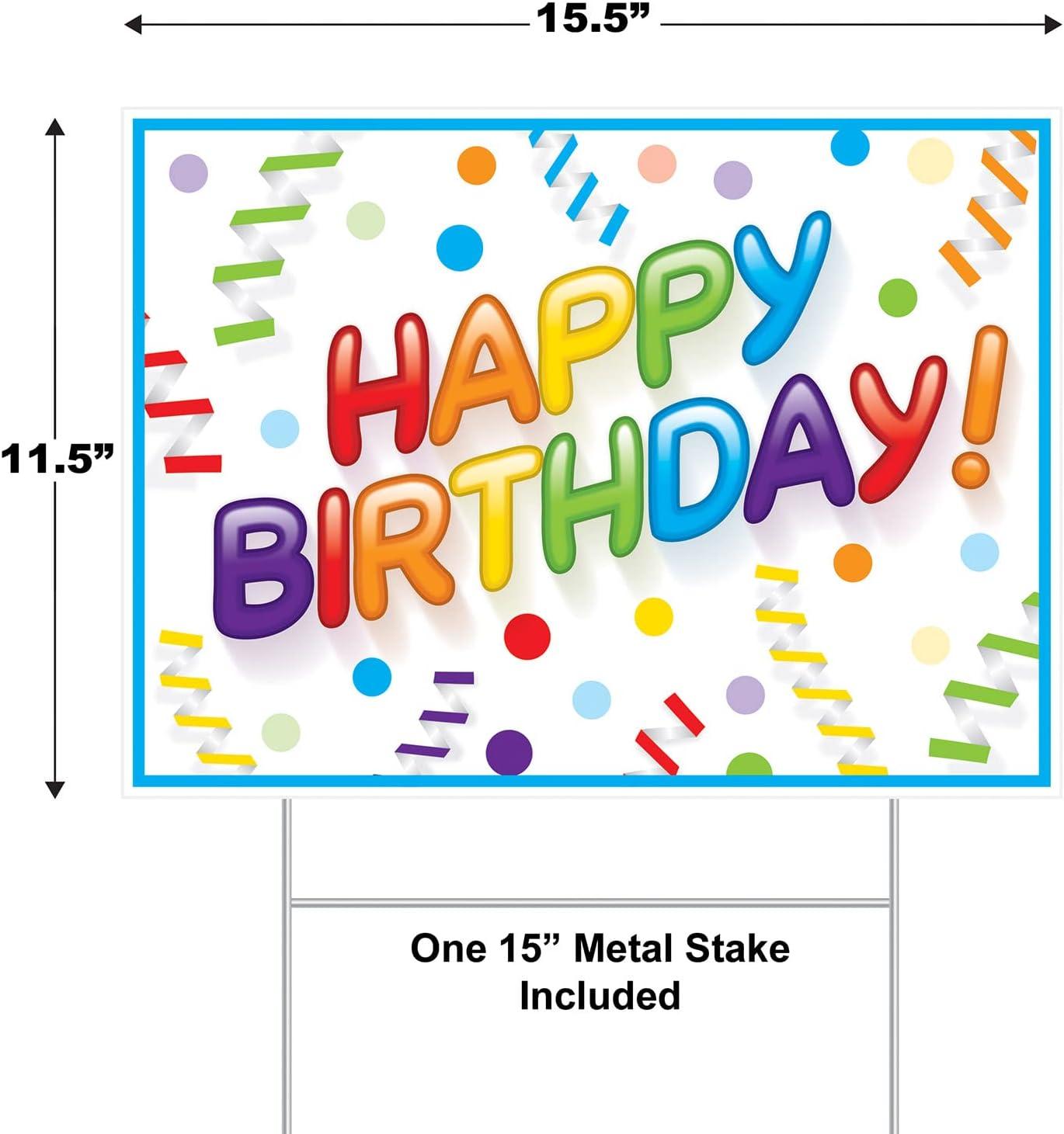 imageBeistle Durable And Colorful Corrugated Plastic Happy Birthday Yard Sign With Metal Stake Party Celebration Outdoor Lawn Decorations