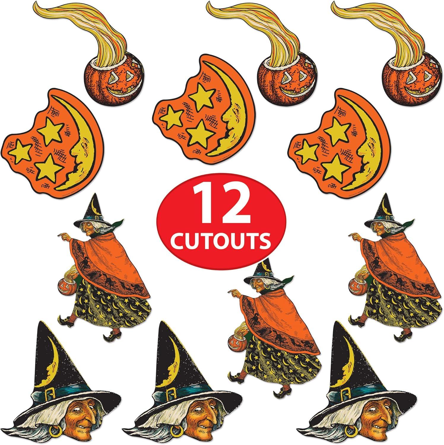 imageBeistle Vintage Halloween Cutouts 12 Count RetroInspired Witches and Moons Classic Wall and Window Decorations for Haunted House and Party Displays 65  105