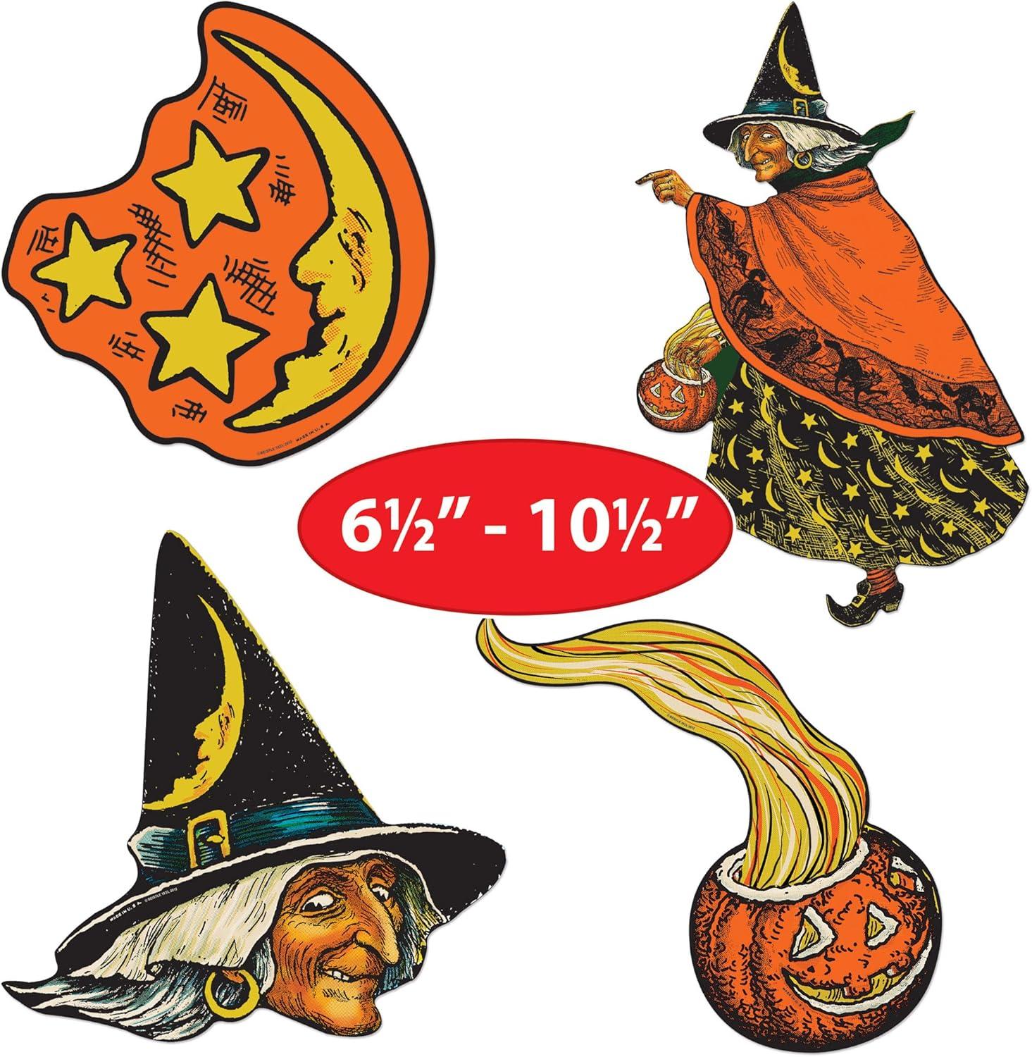 imageBeistle Vintage Halloween Cutouts 12 Count RetroInspired Witches and Moons Classic Wall and Window Decorations for Haunted House and Party Displays 65  105