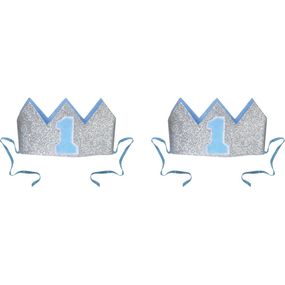 image2 Piece Glittered Babys 1st Birthday Crowns
