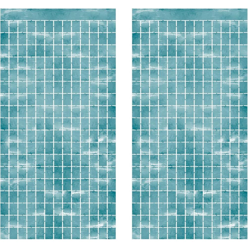 imageBeistle 2 Piece Metallic Plastic Square Fringed Photo Backdrop Curtains For Birthday Party Wedding Reception Graduation Celebration Baby Theme Bridal Shower DecorationsLight Blue