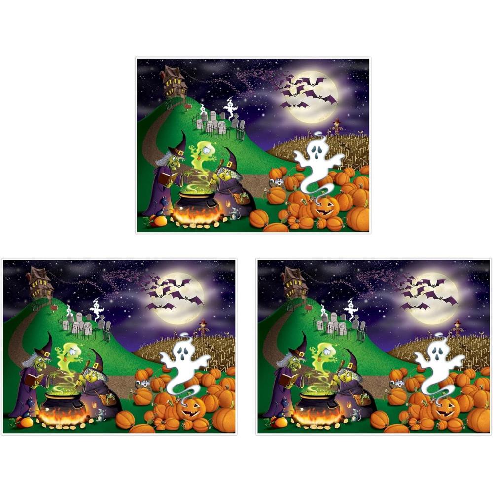 imageBeistle 3 Piece Printed Plastic Witch Ghost Pumpkin Halloween Party Decorations Spooky Theme Dcor 5 x 6 Multicolor