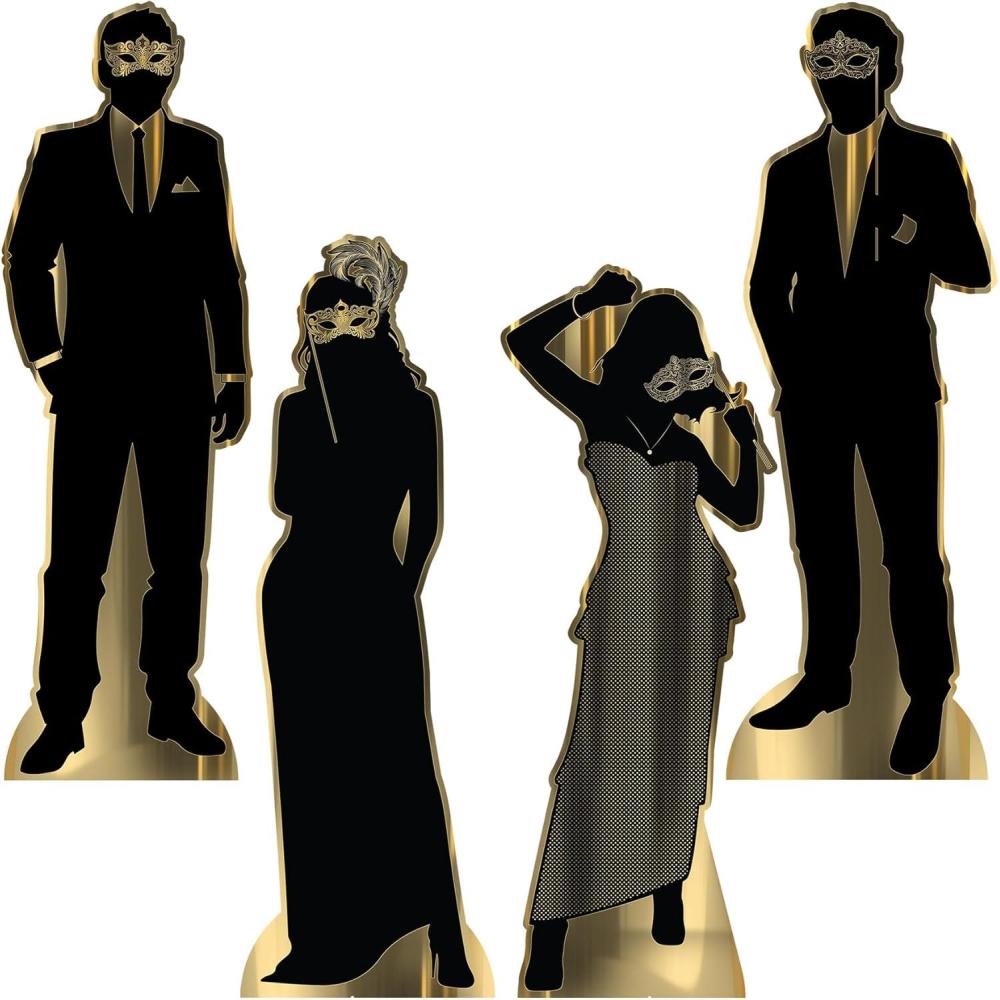 imageBeistle 4 Piece 5 11quot x 2475quot Cardboard Silhouette Masquerade Ball Photo Props Mardi Gras Prom Decor Easels Attached