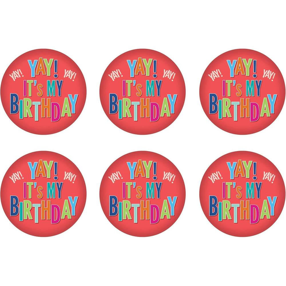 imageBeistle 6 Piece Yay Its My Birthday Pinback Button Badge Pins For Party Favors Supplies