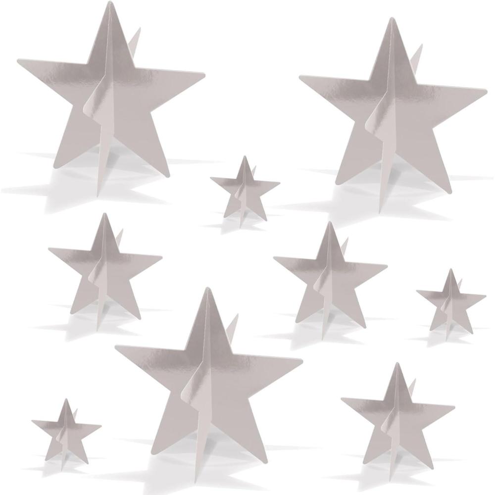 imageBeistle 9Count 3D Gold Star Centerpieces Starry Night Decorations for Table in 3 Sizes NYE Party Decor Cutouts ampamp Celebration Table AccessoriesSilver Star