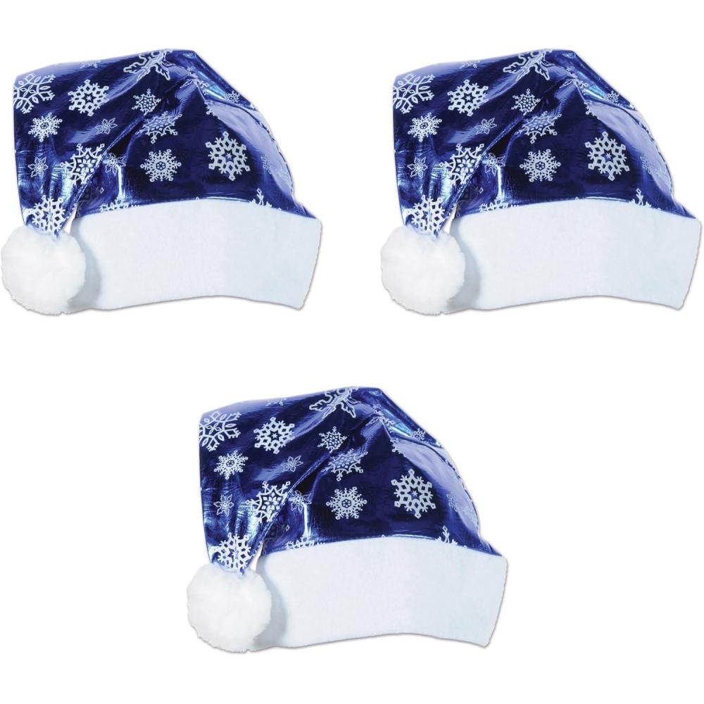 imageBeistle Christmas Hats Santa ampamp Mrs Claus Festive Headwear for XMas Parties Parades Office Events ampamp Family GatheringsMetallic Blue Santa Hat