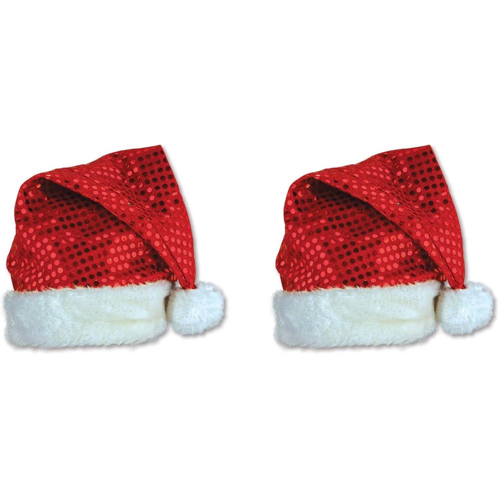 imageBeistle Christmas Hats Santa ampamp Mrs Claus Festive Headwear for XMas Parties Parades Office Events ampamp Family GatheringsSequinsheen Santa Hat 2pack