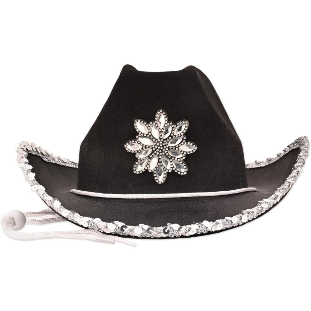 imageBeistle Felt Cowboy Hats  Western Headwear Birthday Photo Booth ampamp Halloween Costume AccessoriesBlack Felt Cowgirl Hat WGemstones