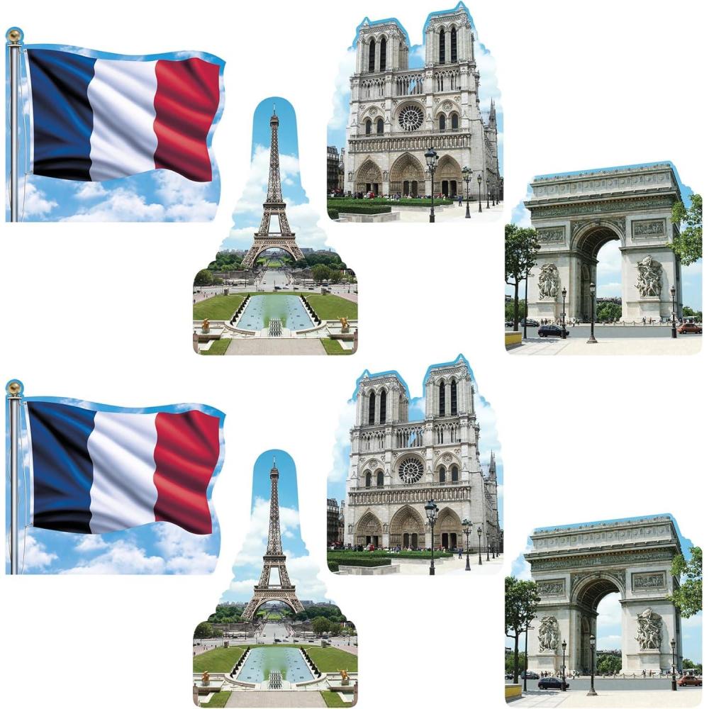 imageBeistle French Theme Cutouts 8Count Iconic International Paris Party Decorations Eiffel Tower France Flag Arc de Triomphe Notre Dame Cathedral 12 175