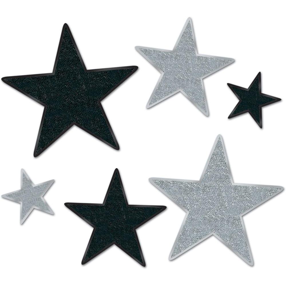 imageBeistle Glittered Gold Foil Star CutoutsBlackSilver