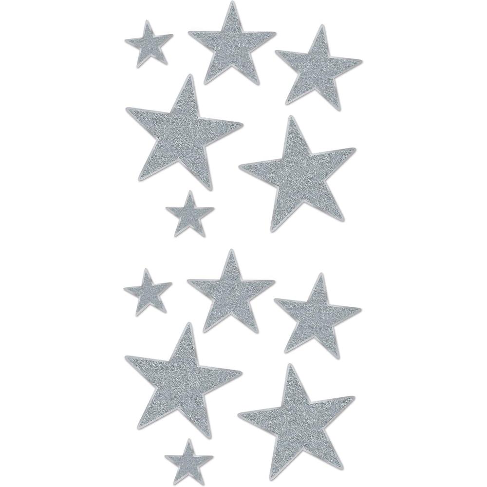 imageBeistle Glittered Gold Foil Star CutoutsSilver 12pack