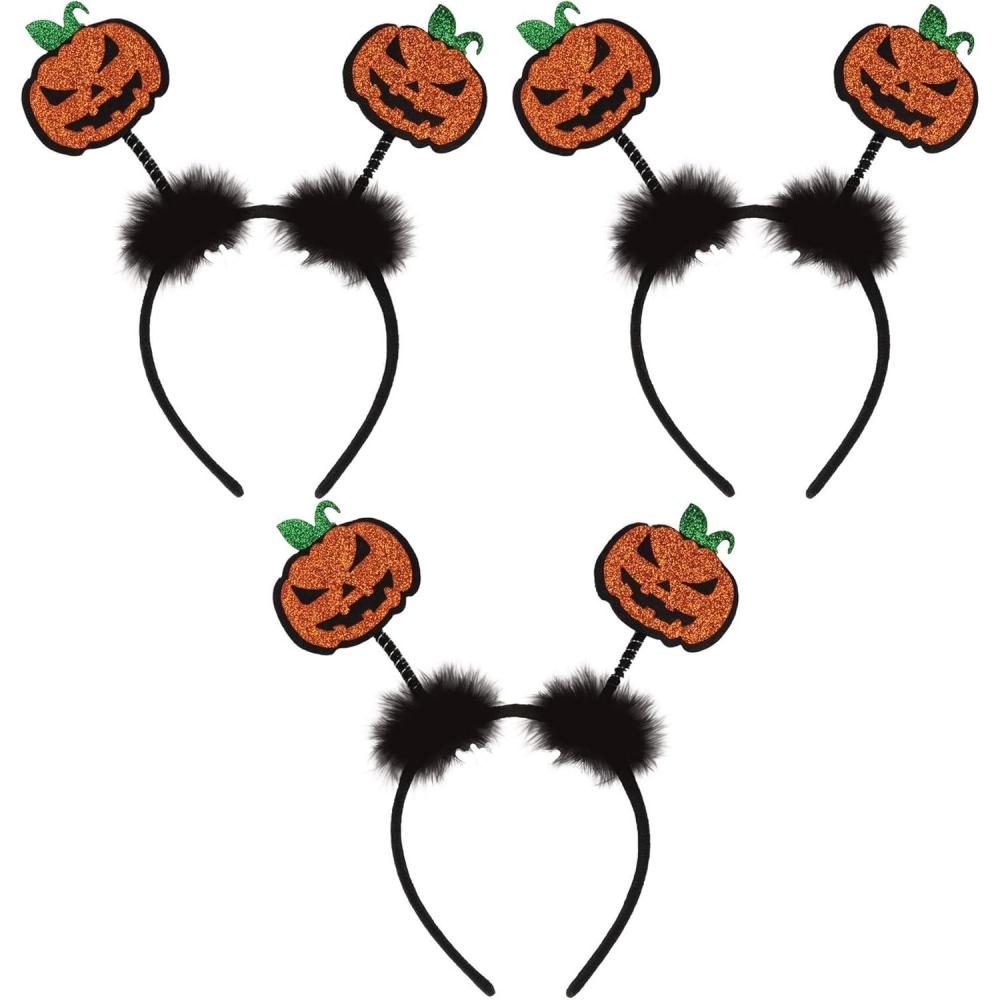 imageBeistle Glittered JackOLantern Bopper Headbands 3Count  Halloween Headwear Party Favors with Marabou Trim and Felt Pumpkins for Costumes Photos TrickOrTreat and Spooky Events