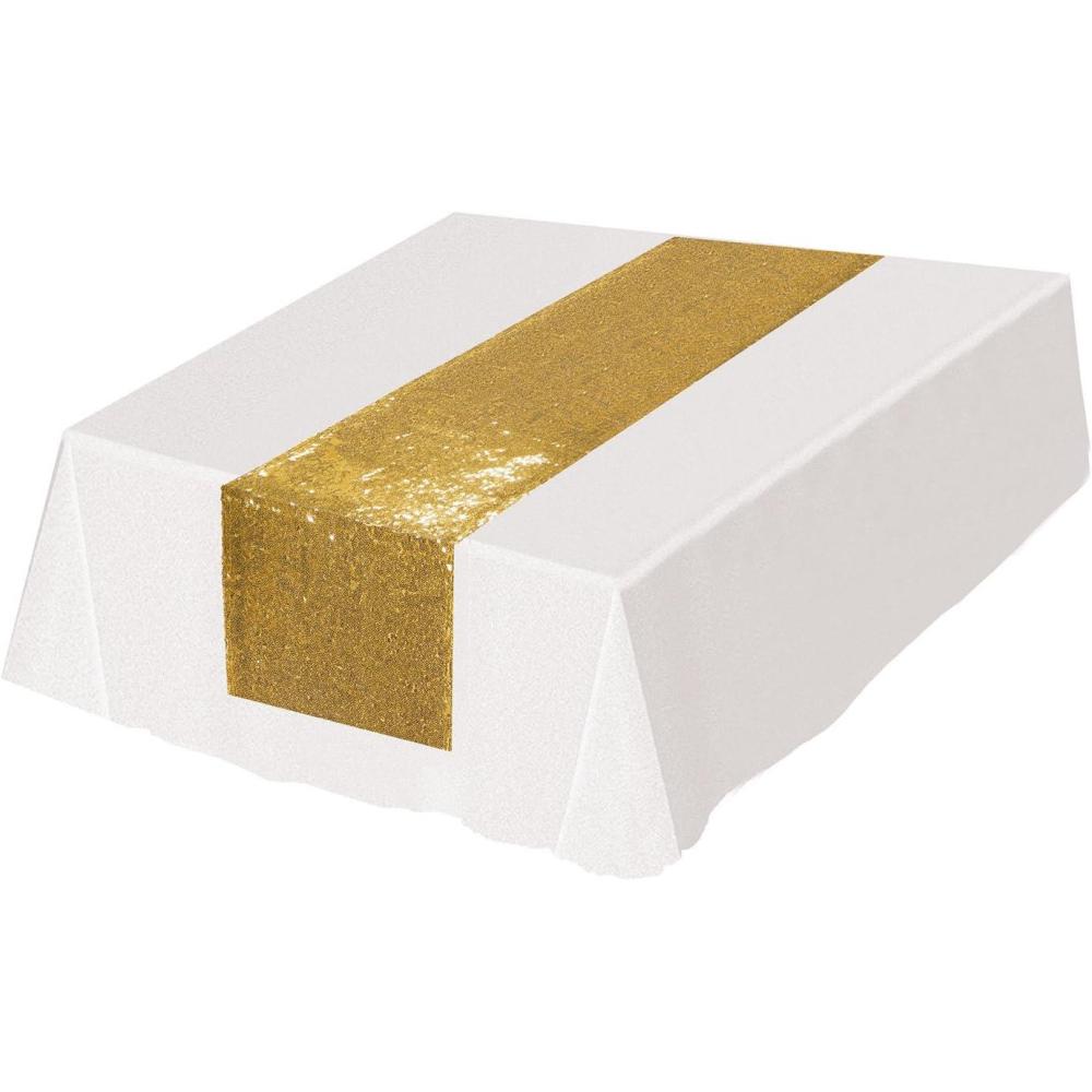 imageBeistle Gold Sequin Table Runners 2Pack Sparkling Fabric with Glittering Sequins for Weddings Banquets Holiday Parties Bridal Showers Birthdays and Elegant Dining Table Settings 12 x 75Gold