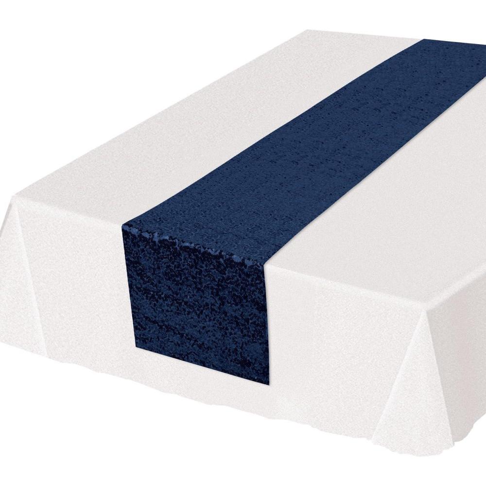 imageBeistle Gold Sequin Table Runners 2Pack Sparkling Fabric with Glittering Sequins for Weddings Banquets Holiday Parties Bridal Showers Birthdays and Elegant Dining Table Settings 12 x 75Navy Blue