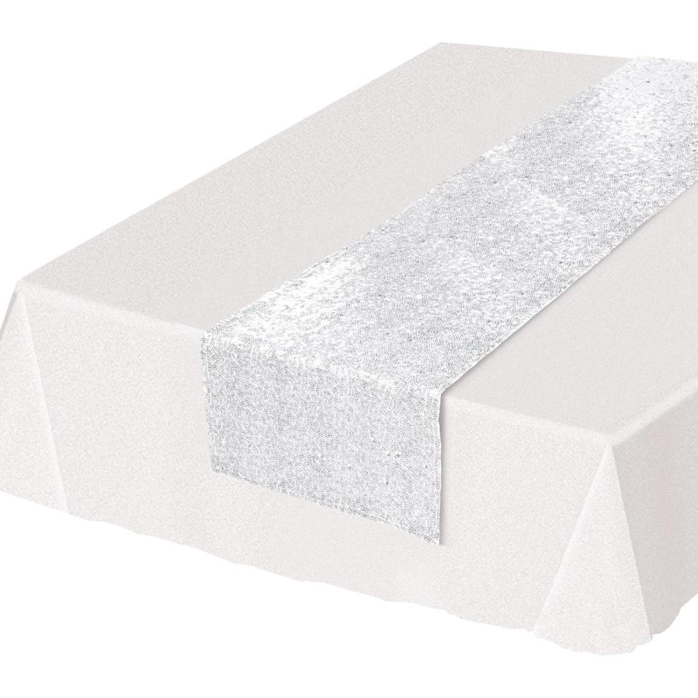 imageBeistle Gold Sequin Table Runners 2Pack Sparkling Fabric with Glittering Sequins for Weddings Banquets Holiday Parties Bridal Showers Birthdays and Elegant Dining Table Settings 12 x 75White