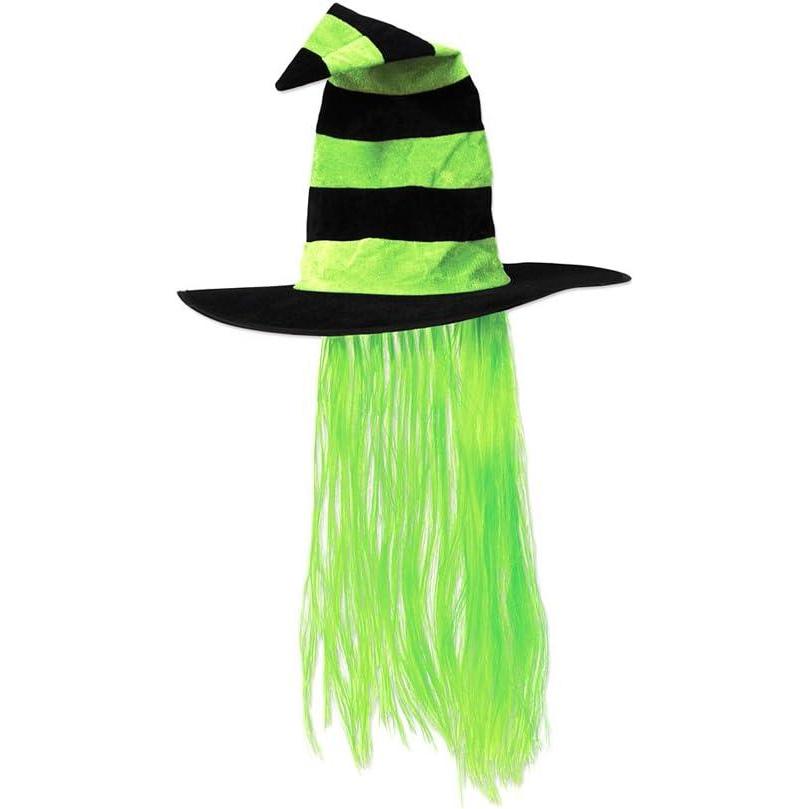 imageBeistle Halloween Witch Hat with Hair Lime Green  6 Pack 1Card