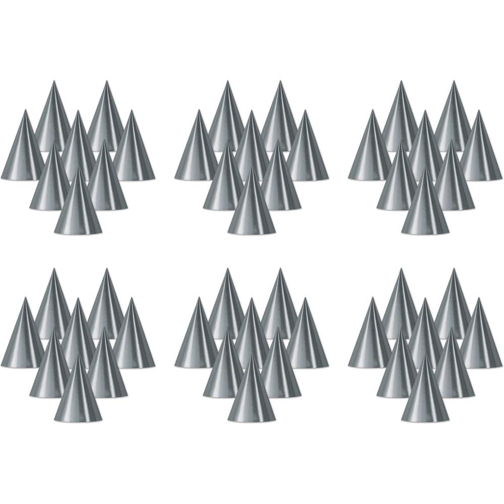 imageBeistle Pack of 48 Silver Foil Cone Hats Novelty Metallic Party Headware Supplies for Birthday New Years Eve Anniversary 675quot48 Piece