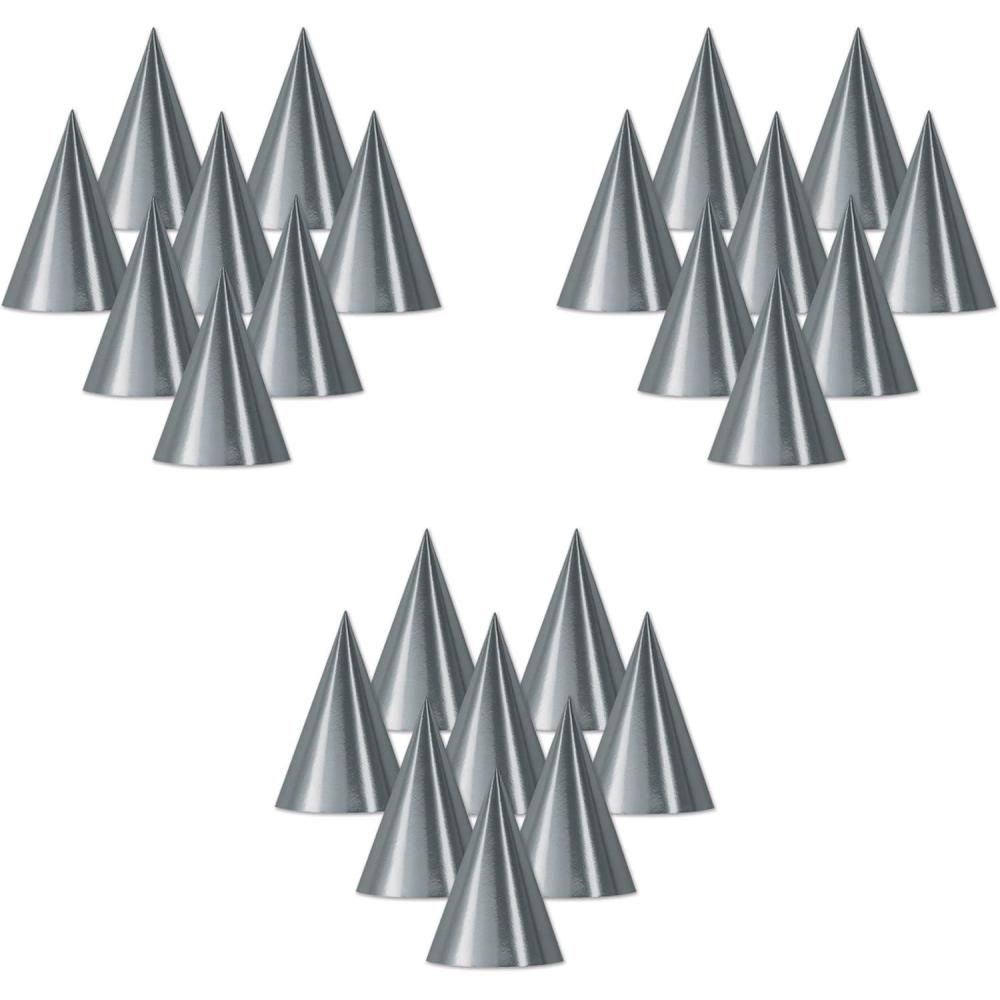 imageBeistle Pack of 48 Silver Foil Cone Hats Novelty Metallic Party Headware Supplies for Birthday New Years Eve Anniversary 675quotCone Hats