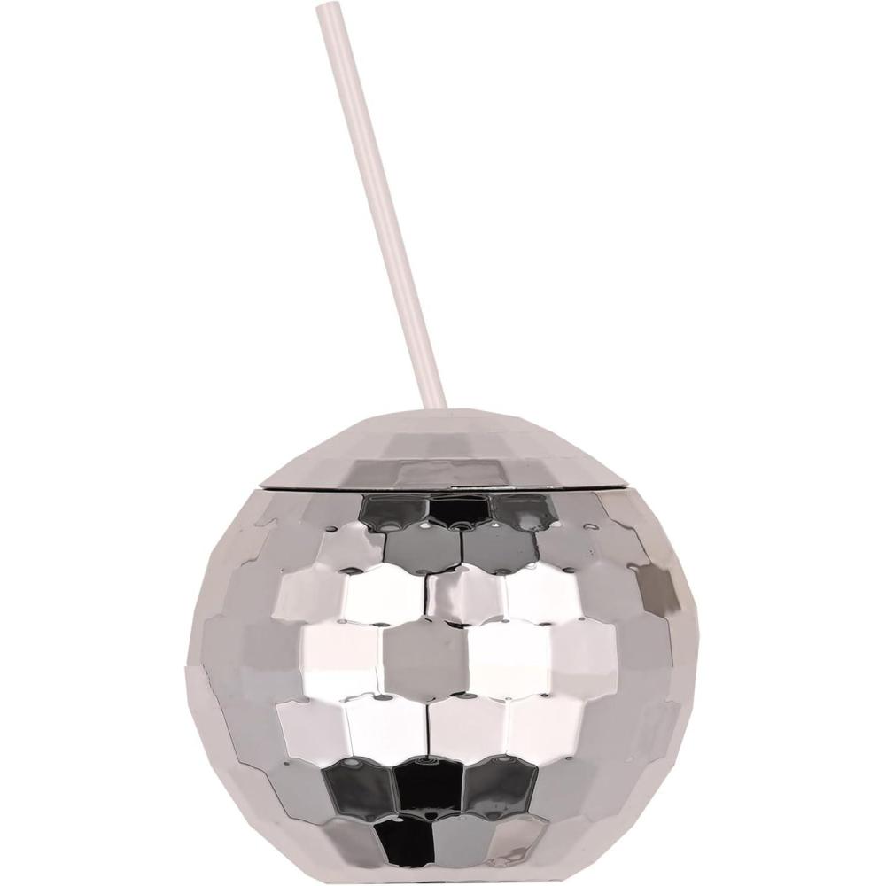 imageBeistle Plastic Novelty Round Disco Ball Cup With Straw And Lid 70s Theme Party Supplies Drink Tumbler For Bachelorette And New Years Eve Favors