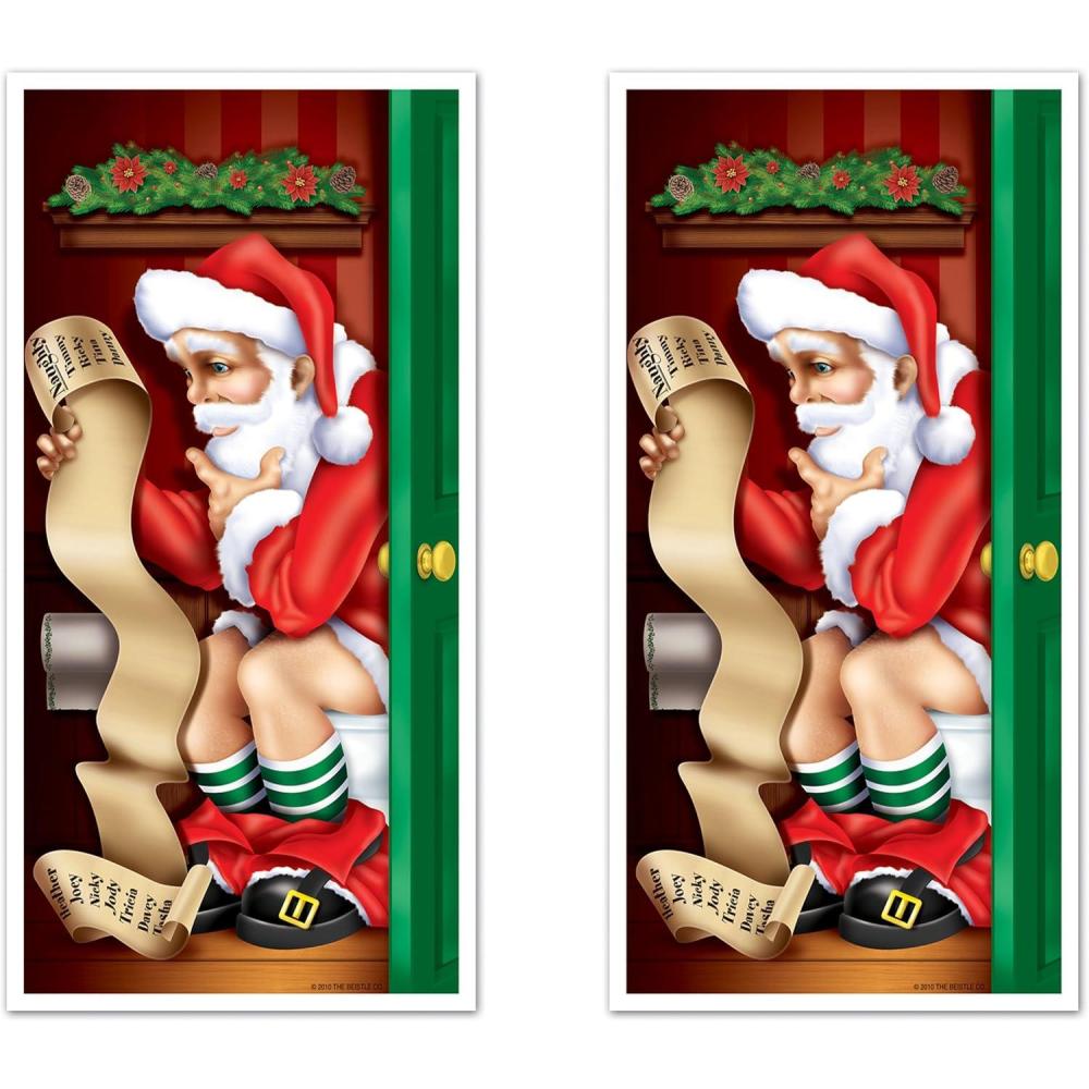 imageBeistle Santa Restroom Door Covers 5 x 30 3 Pieces  Festive Funny Winter Decor  Easily Display  Jolly Santa Bathroom Accessories  For Christmas Parties ampamp Holiday DecorationsSanta Claus Restroom