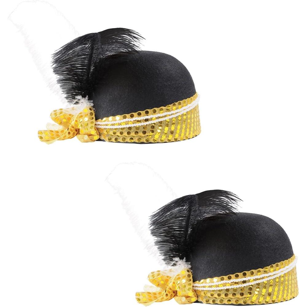imageBeistle Sequined Flapper Hats  2Pack Black Fabric Roaring 20s Costume Hats with Gold Sequin Trim Faux Pearl Band and Feathers for VintageThemed Parties Speakeasy Events and Glamorous 1920s LooksSequined Flapper Hat  2 Pack