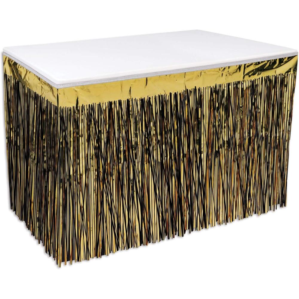 imageBeistle Table Skirt Red Metallic Fringe Tableware for Banquets ampamp Festive Occasions Party Decor ampamp Christmas Theme Decorations 30quot x 14Black  Gold