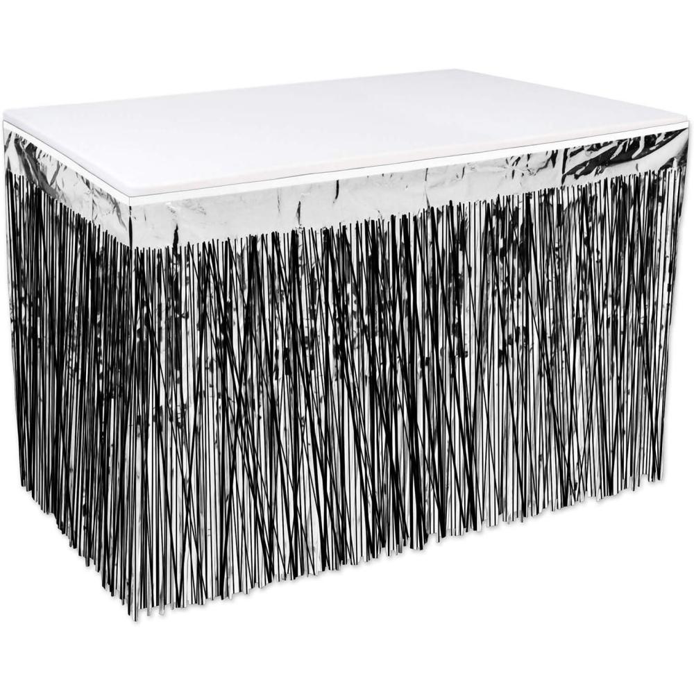 imageBeistle Table Skirt Red Metallic Fringe Tableware for Banquets ampamp Festive Occasions Party Decor ampamp Christmas Theme Decorations 30quot x 14Black  Silver