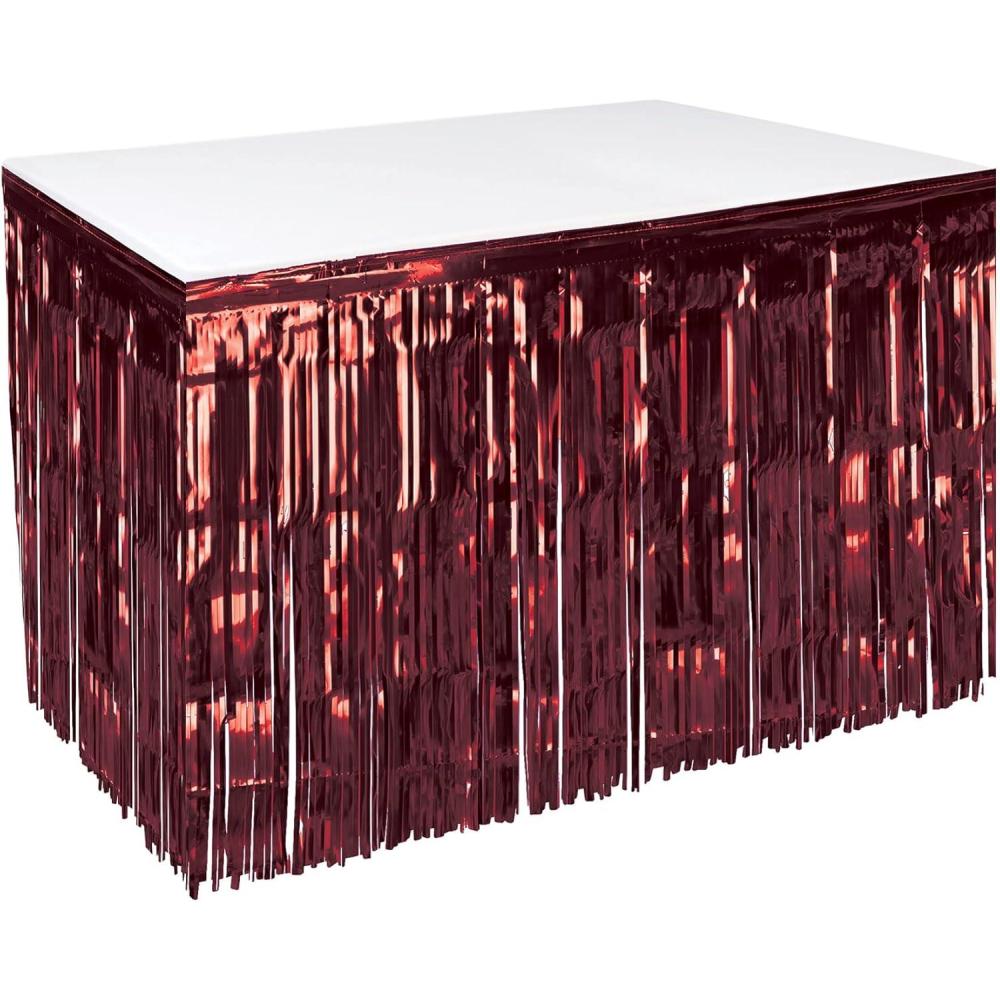 imageBeistle Table Skirt Red Metallic Fringe Tableware for Banquets ampamp Festive Occasions Party Decor ampamp Christmas Theme Decorations 30quot x 14Burgundy