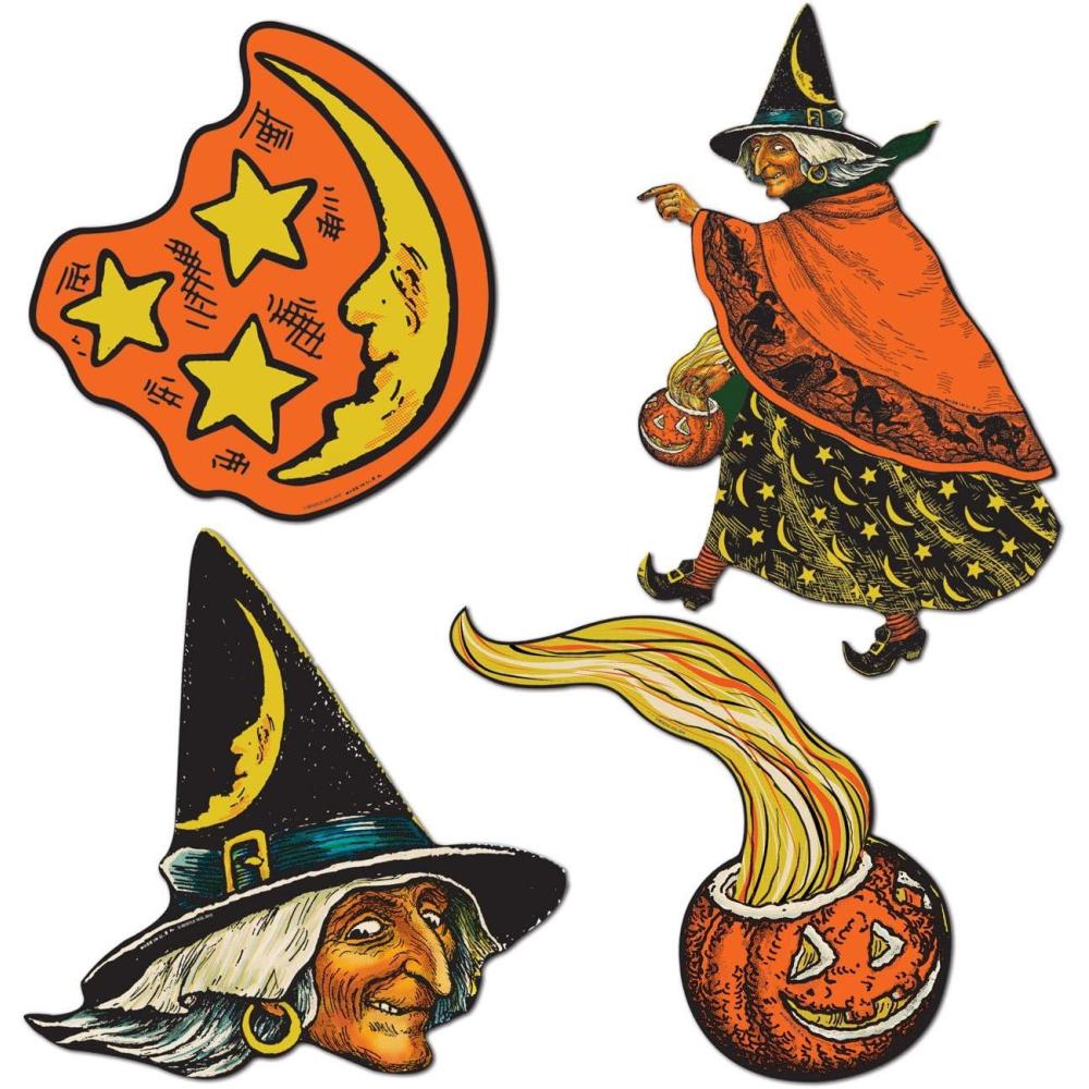 imageBeistle Vintage Halloween Cutouts 12 Count RetroInspired Witches and Moons Classic Wall and Window Decorations for Haunted House and Party Displays 65  105