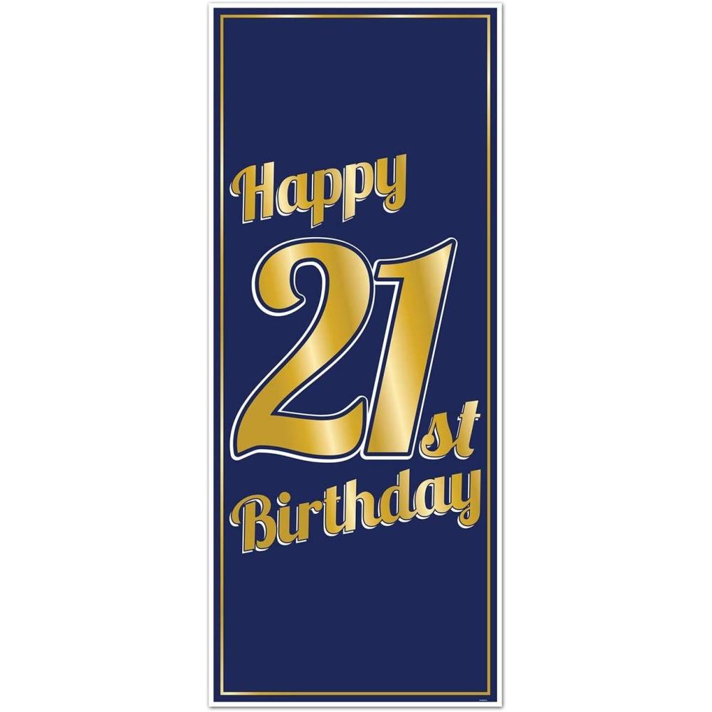 imageBlue and Gold quotHappy 21st Birthdayquot Door Cover 1 pc